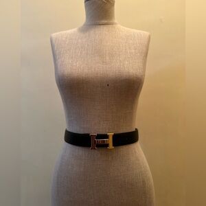 HERMES reversible leather belt in gold hardware